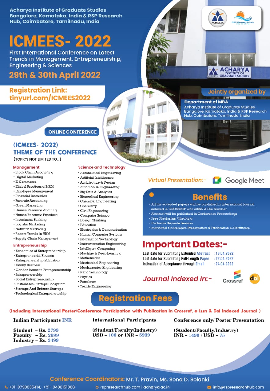 First International Conference on Latest Trends in Management, Entrepreneurship, Engineering and Sciences ICMEES 2022